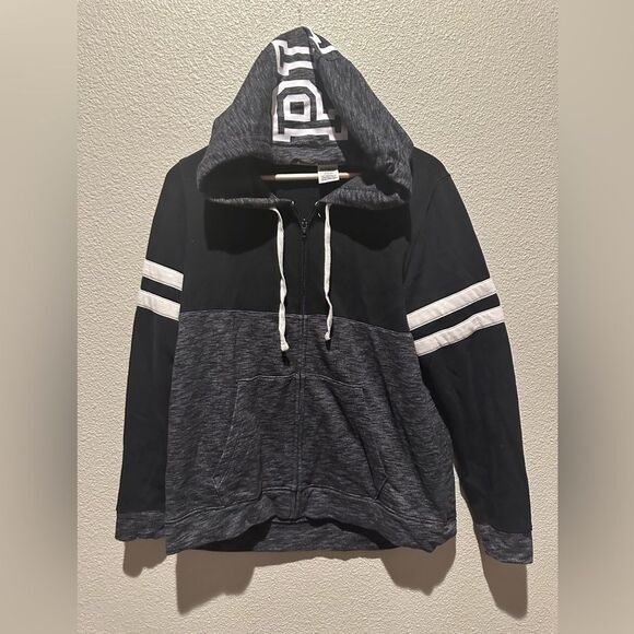 PINK by Victoria Secrets Black Zipper Down Jaxket w/ Hoodie Size M - Picture 1 of 10